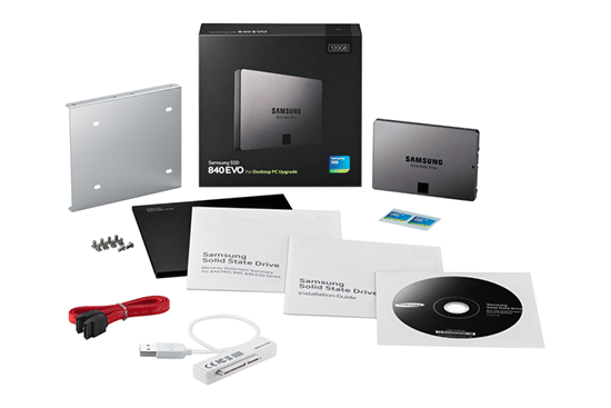 Samsung SSD 840 EVO Deskop-Kit: Das Richtige für Desktop-User mit Einbaurahmen, Schrauben, Kabel und Adapter (Quelle: Samsung)
