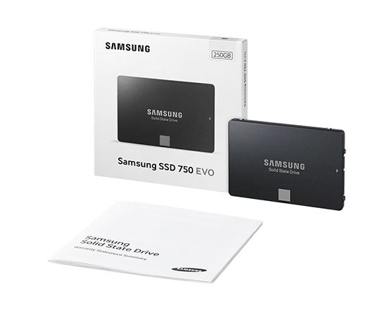Samsung SSD 750 EVO: Die Einsteiger-SSD von Samsung besticht mit guter Leistung zum kleinen Preis, da lässt sich der überschaubare Lieferumfang verschmerzen (Quelle: Samsung)